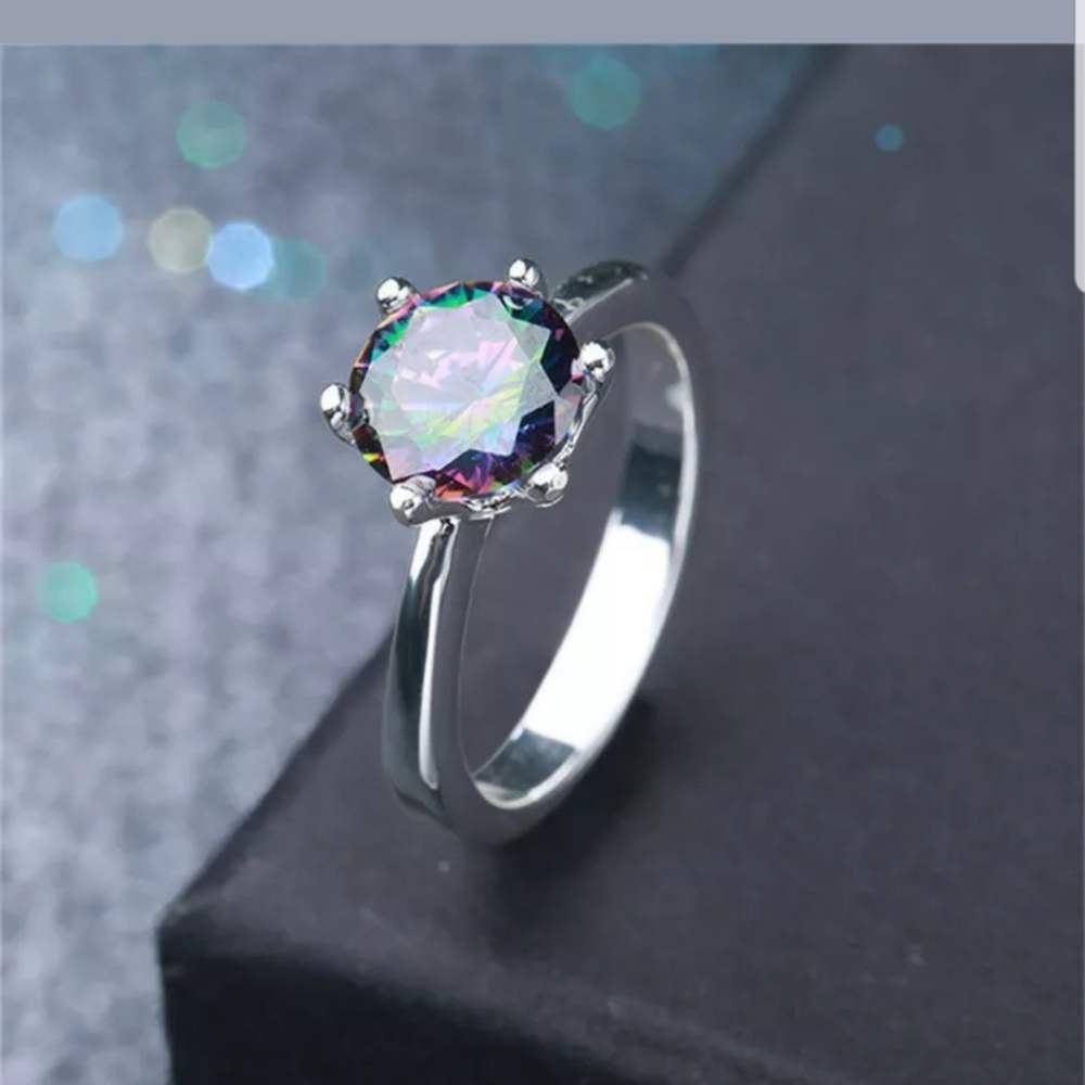 Silver Round Cut Cubic Zirconia size 6 - Picture 4 of 5